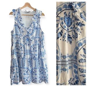 Vineyard Vines Blue White Nautical Seashell Scarf Print Mini Dress Large